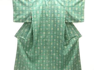 枡に幾何学模様織出し手織り紬着物